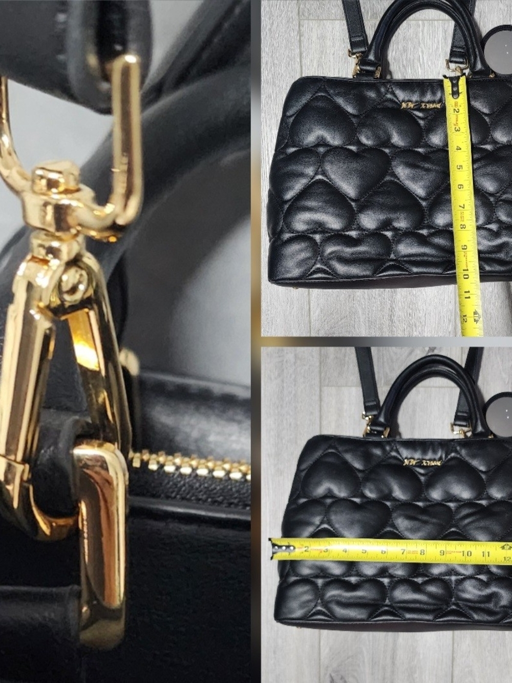 Betsey Johnson Large Black Quilted Puffy Heart Pattern Satchel Shoulderbag Purse - Picture 8 of 8
